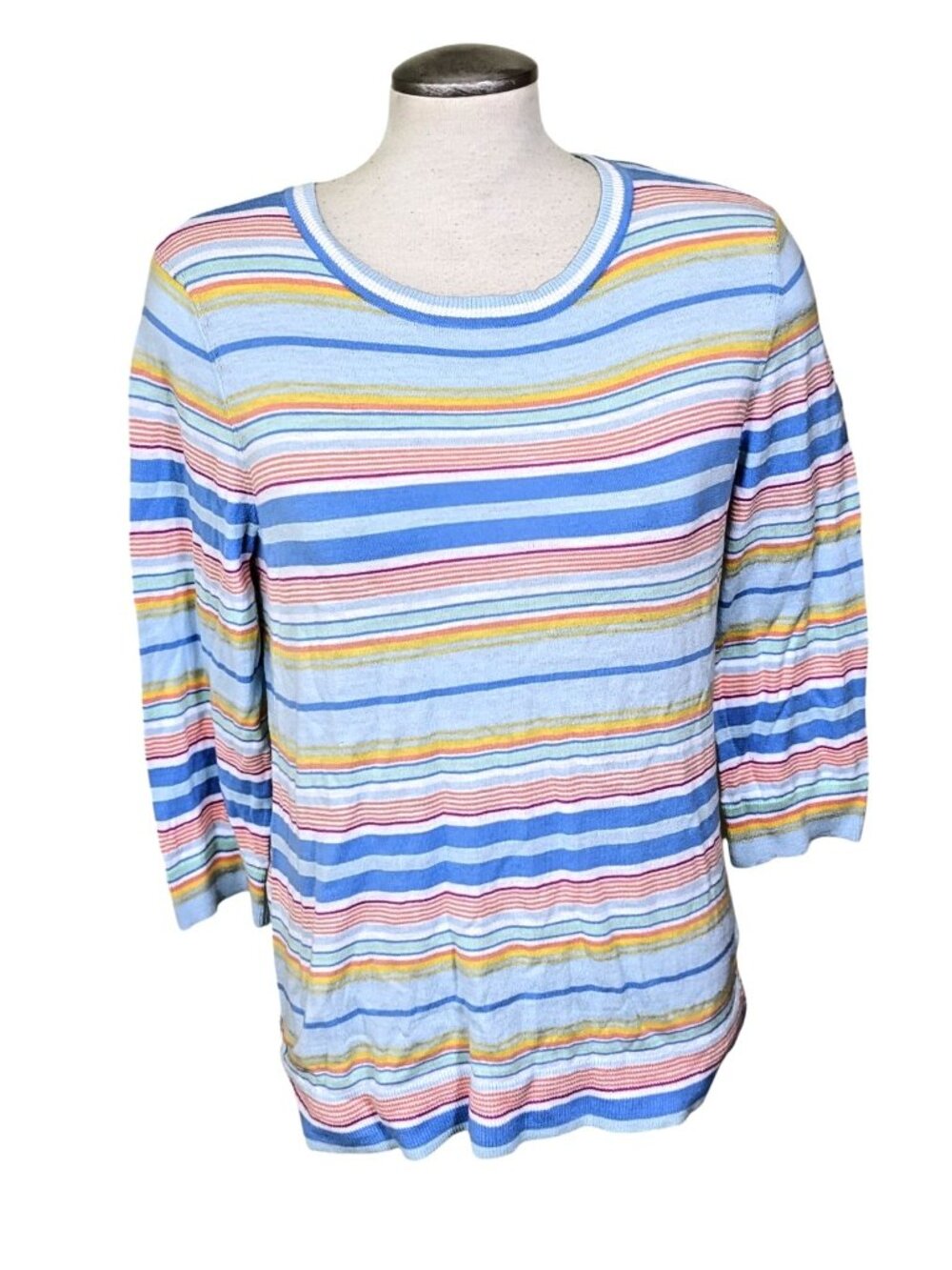 Talbots Knit Sweater Womens M Pastel Striped Cotton Preppy Resort Coastal Beach